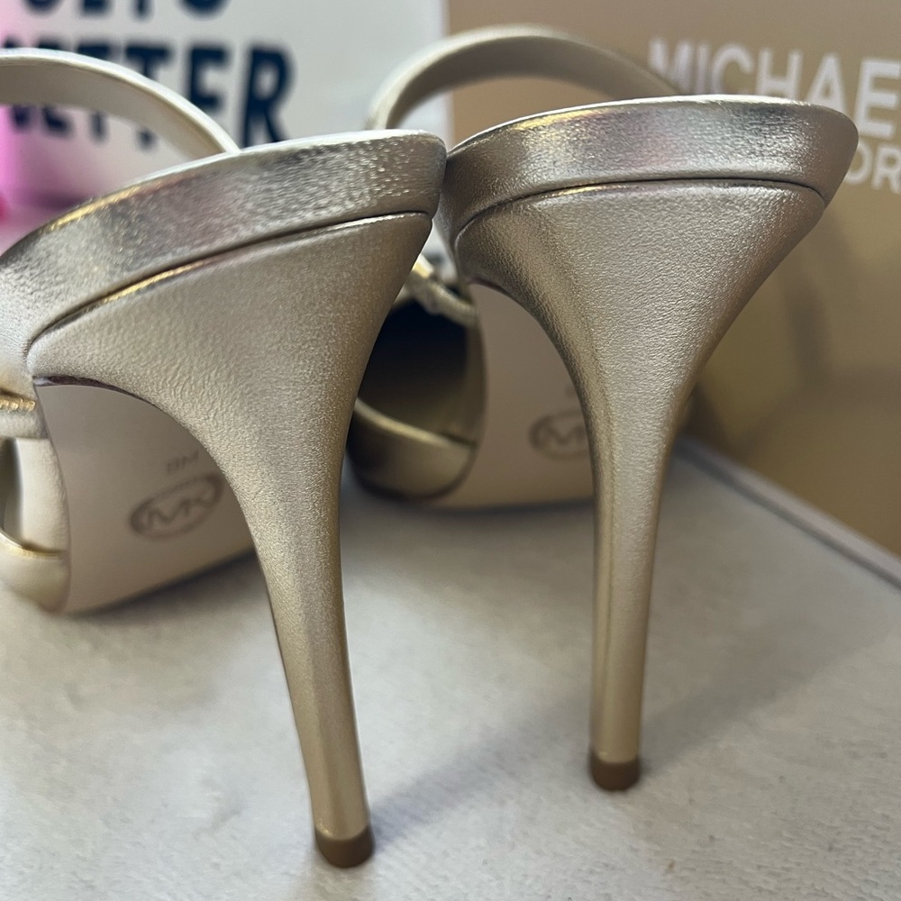 Michael Kors Gold Heels with Pointed Toe and Slim Strap - Picture 4 of 4